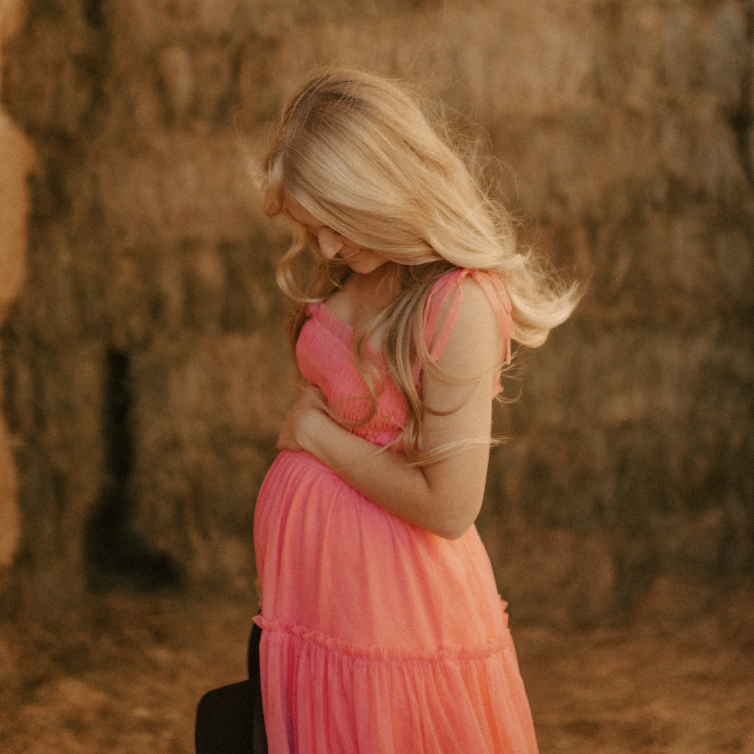 pink maternity tule dress